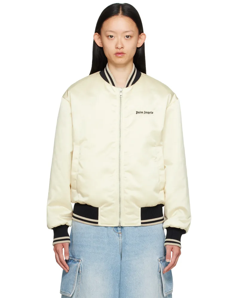 Palm Angels Beige Embroidered Bomber Jacket Beige