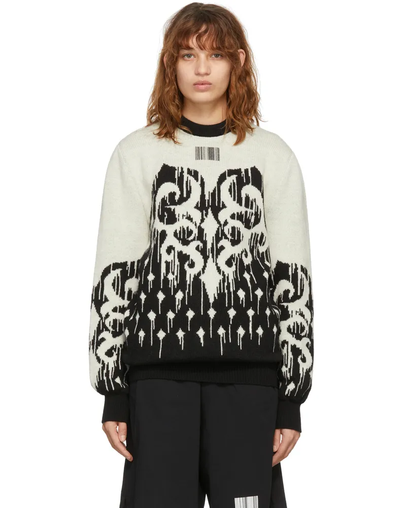 VTMNTS Beige & Black Barcode Slavic Sweater Black