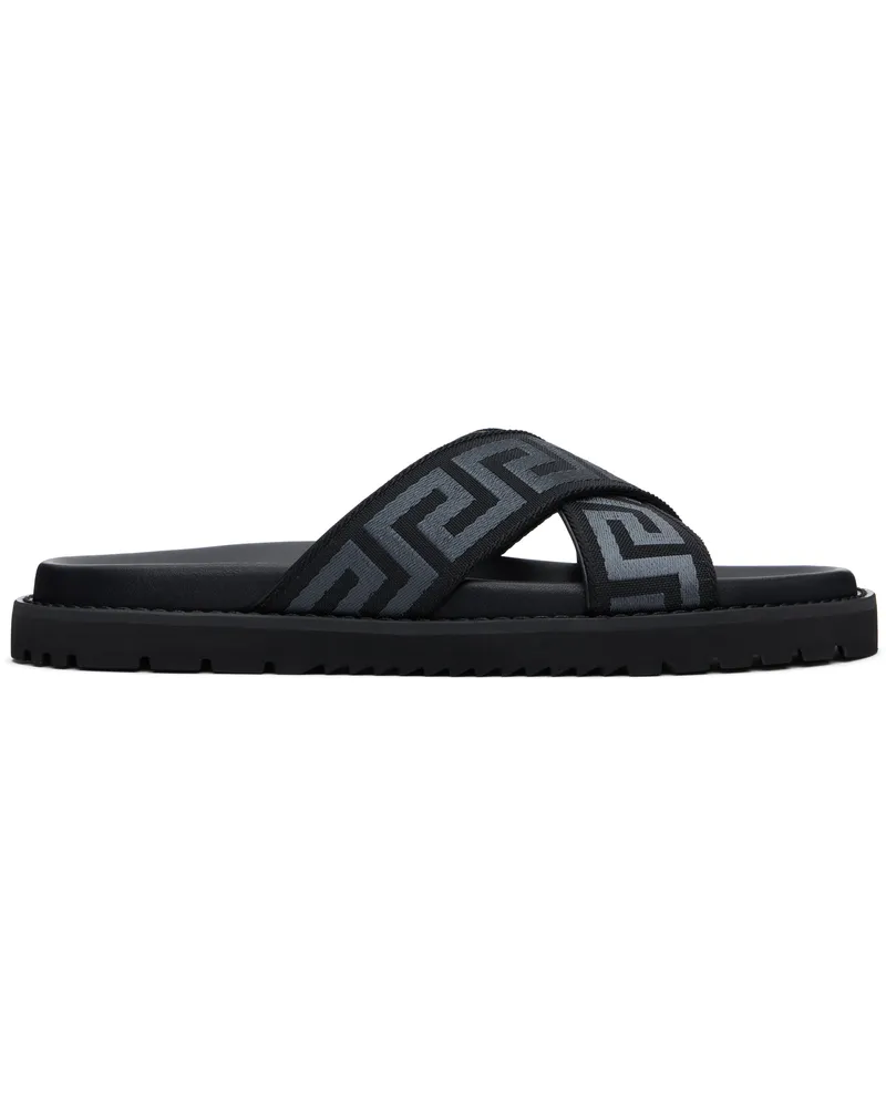 Versace Black Greek Ribbon Sandals 2b580-black+anthraci