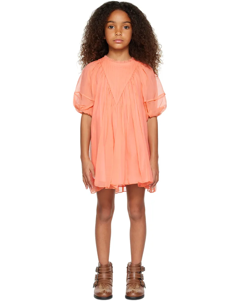 Chloé Kids Orange Gathered Dress 43a