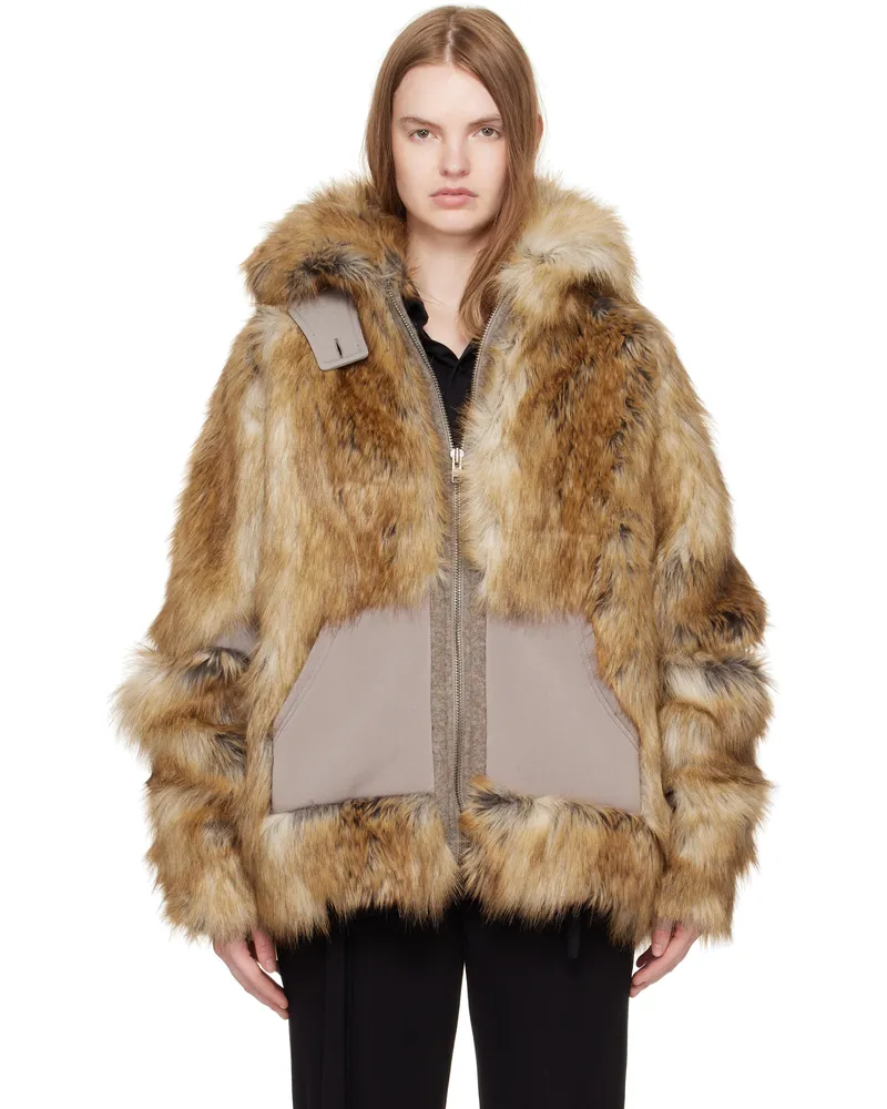 OTTOLINGER Tan Oversized Furry Multiline Jacket Oragry