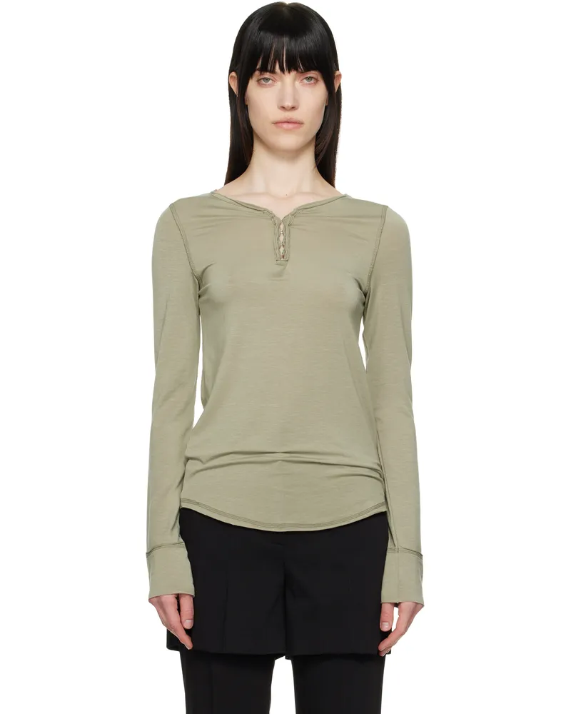 OPEN YY Khaki Hook Long Sleeve Henley Khaki