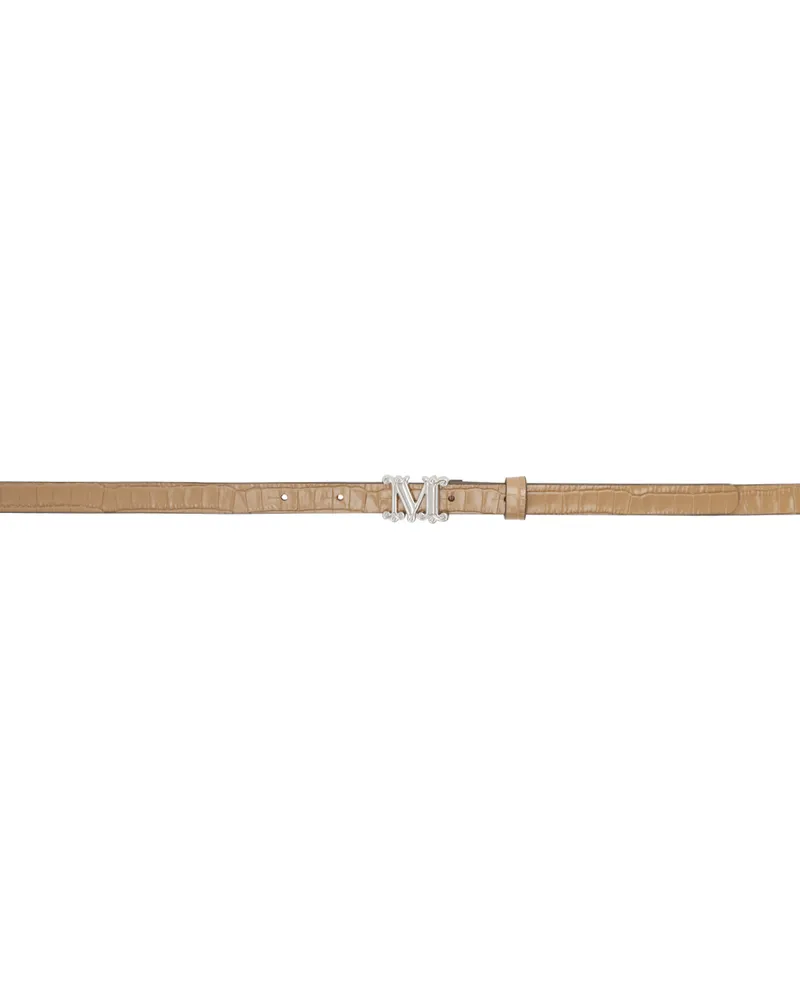 Max Mara Tan Crocodile-Print Leather Monogram Belt 003