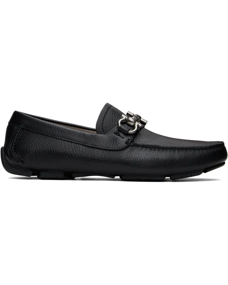 Ferragamo Black Gancini Ornament Driver Loafers Nero