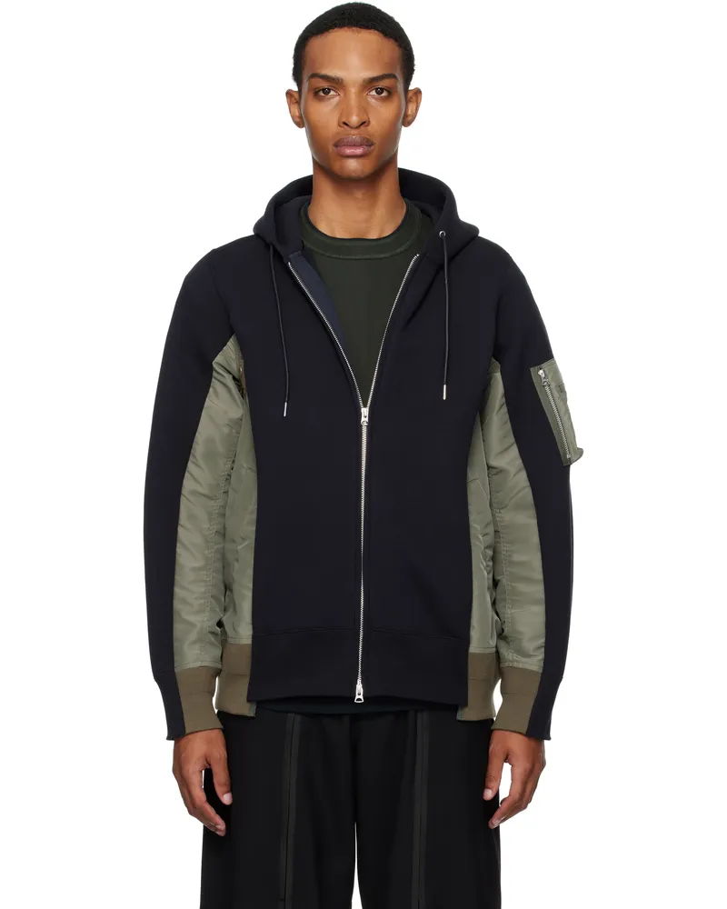Sacai Navy & Khaki Sponge Sweat & Nylon Twill Hoodie 212