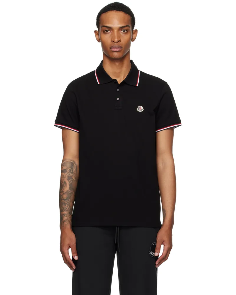 Moncler Black Tricolor-Trimmed Cotton Piquet Polo 999