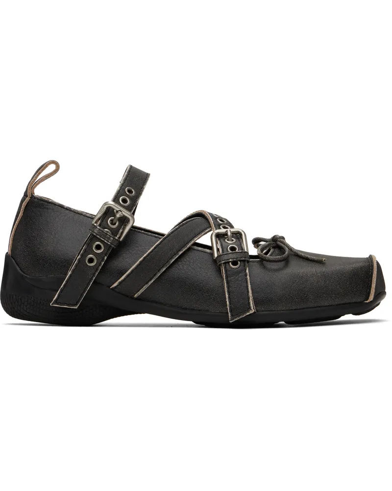 OPEN YY Gray Cross Buckle Ballerina Flats Gray
