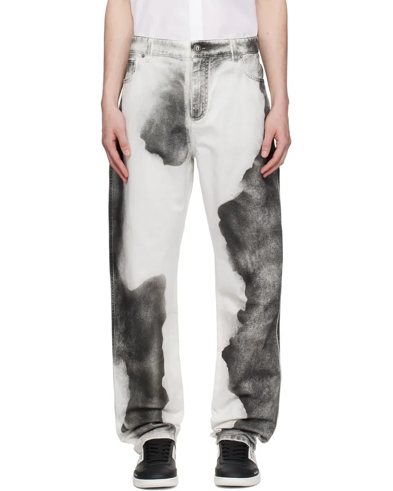 Balmain White Regular-Fit Moon Print Jeans Gab