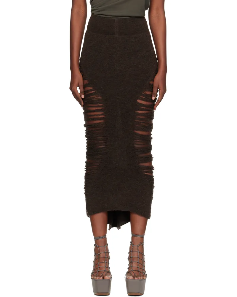 Rick Owens Brown Concordians Calf Dauphine Midi Skirt 04