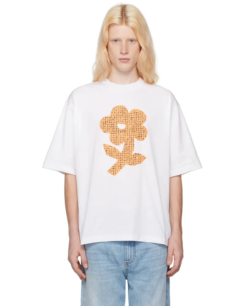 Marni White Wordsearch Flower T-Shirt Fww01