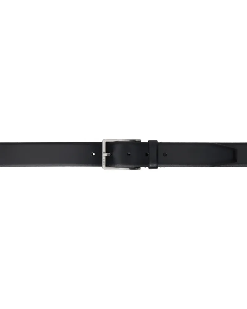HUGO BOSS Black Engraved-Logo Buckle Leather Belt 001-black