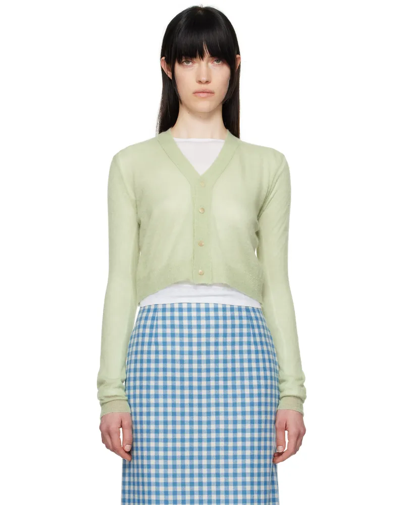 AURALEE Green Kid Mohair Sheer Knit Cardigan Pale