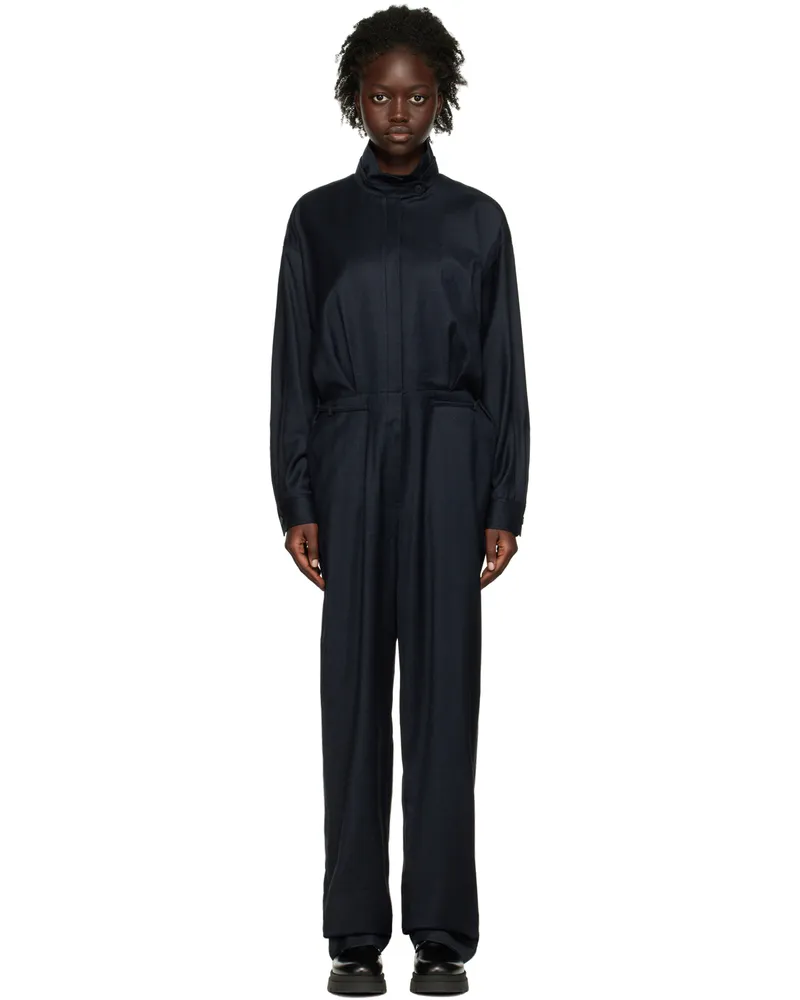 LE 17 SEPTEMBRE Navy Stand Collar Jumpsuit Navy