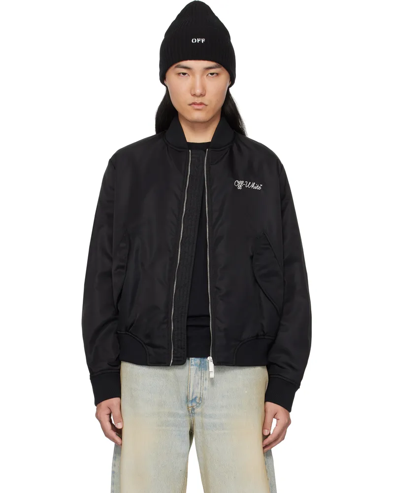 OFF-WHITE Black Script Varsity Bomber Jacket Black