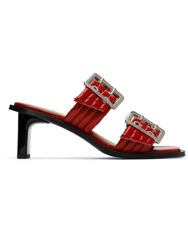 Ganni Red Feminine Buckled Mule Heeled Sandals 474