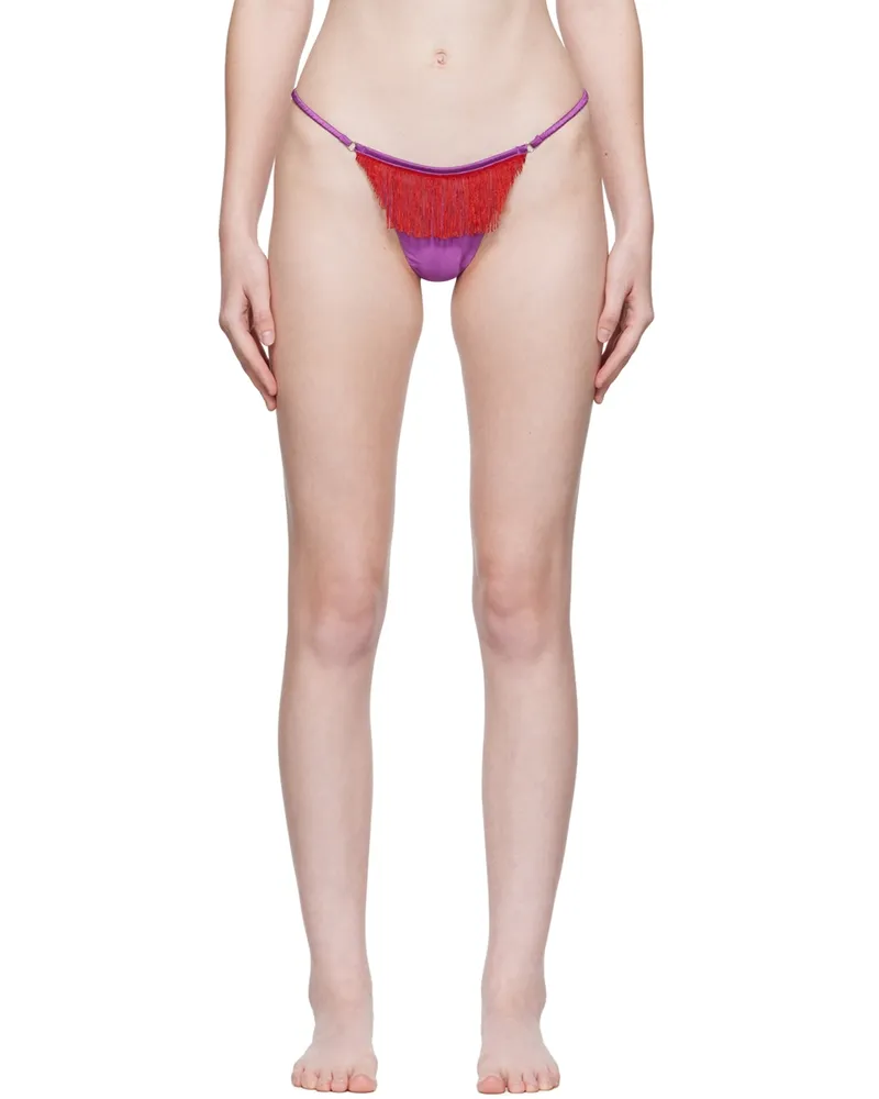 Fleur Du Mal Purple Fringe V-String Thong 0727