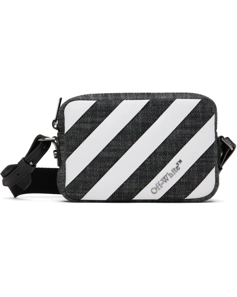 OFF-WHITE Black & White Diagonal Quilted Camera Bag Black