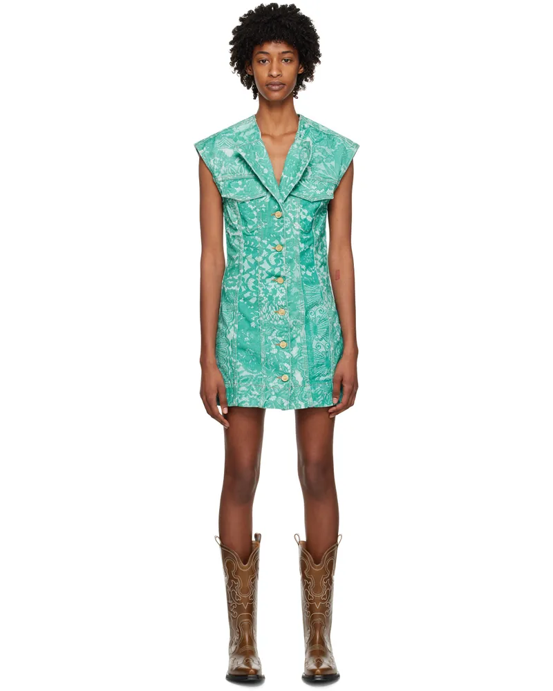 Ganni Blue Printed Denim Minidress 773