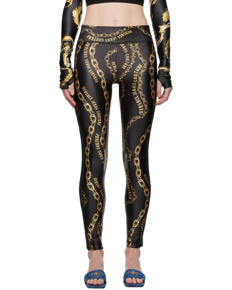 Versace Jeans Black & Gold Chain Couture Leggings Eg89
