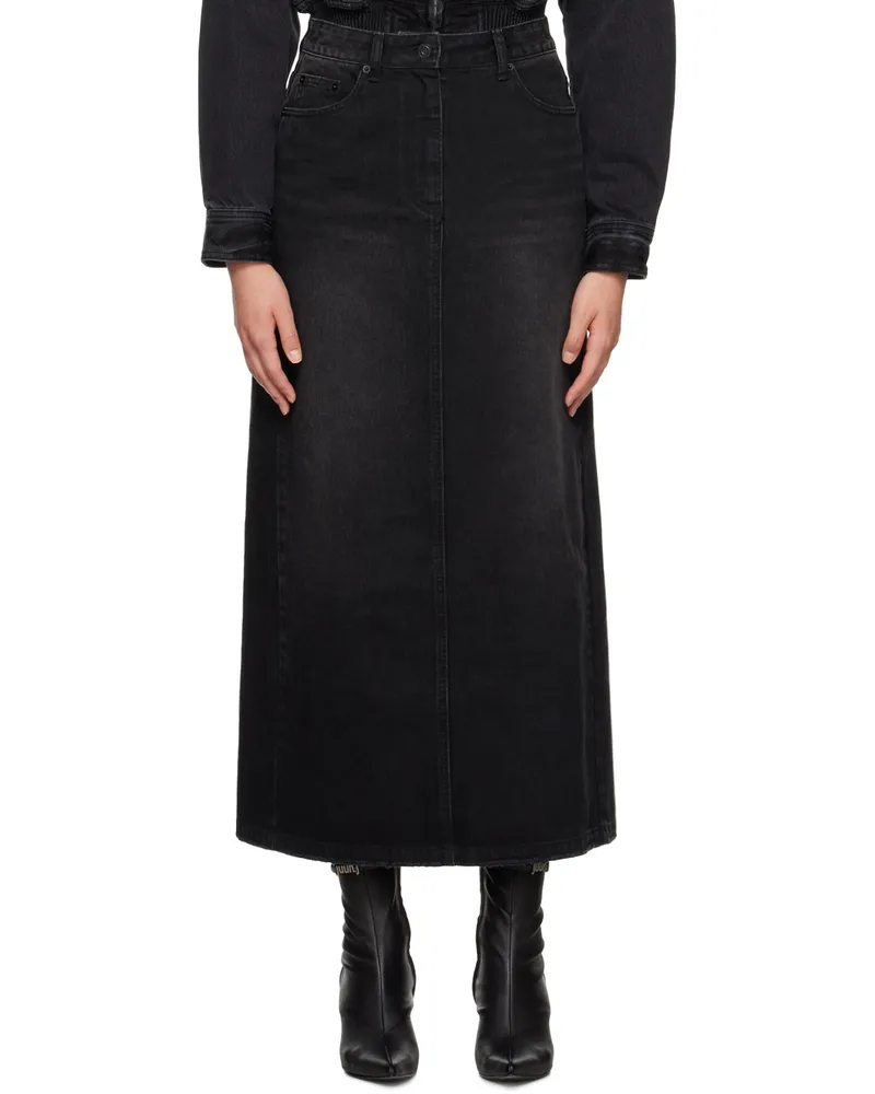 JUUN.J Black Faded Denim Maxi Skirt Ash