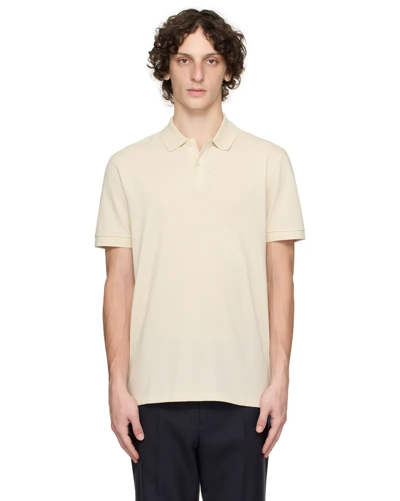 HUGO BOSS Beige Pallas Cotton Piqué Logo Detail Polo 131-open