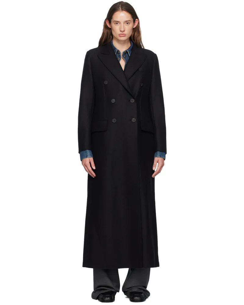 Harris Wharf London Black Long Double Breasted Coat 199