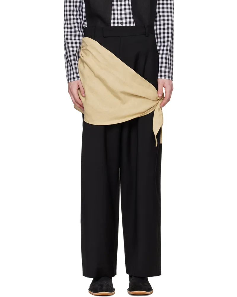 Strongthe Black & Beige Wrapped Trousers Black