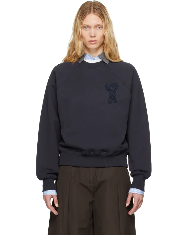 AMI Paris Navy Cotton Ami de Coeur Patch Sweatshirt Navy