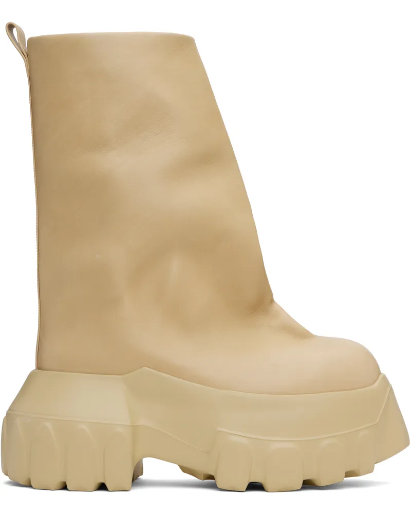 Rick Owens Beige Hollywood Flared Mega Tractor Boots 81