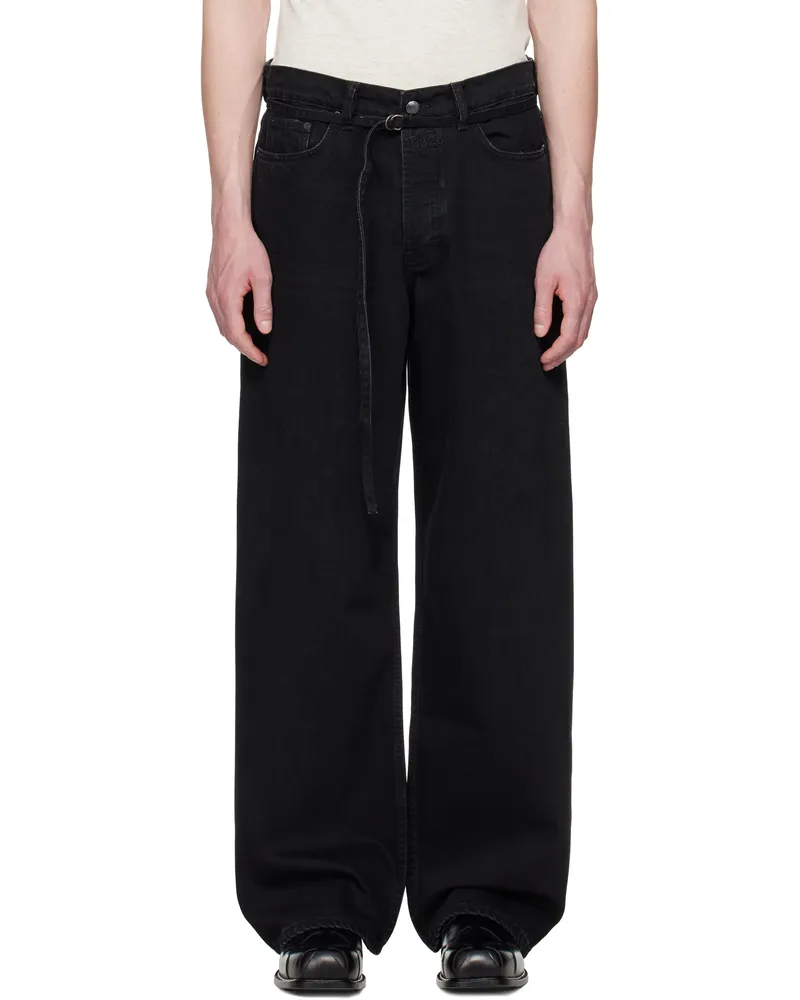032c Black 'Down To Earth' Wide Leg Jeans Washed