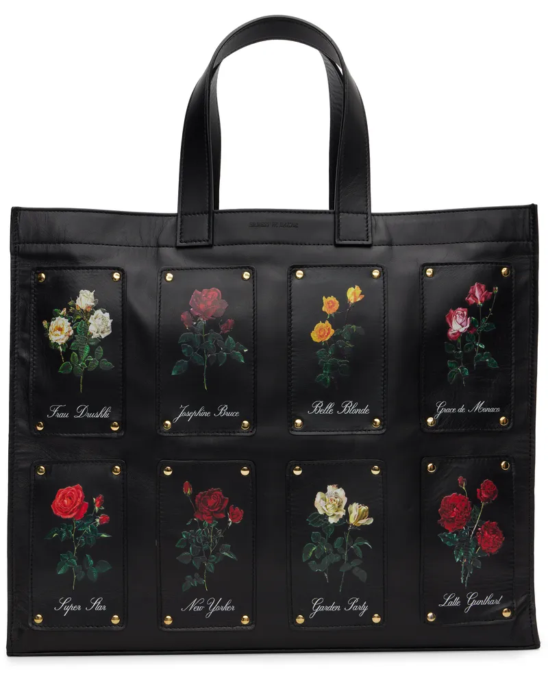 Ernest W. Baker Black Patched Rose Shopper Tote Roses