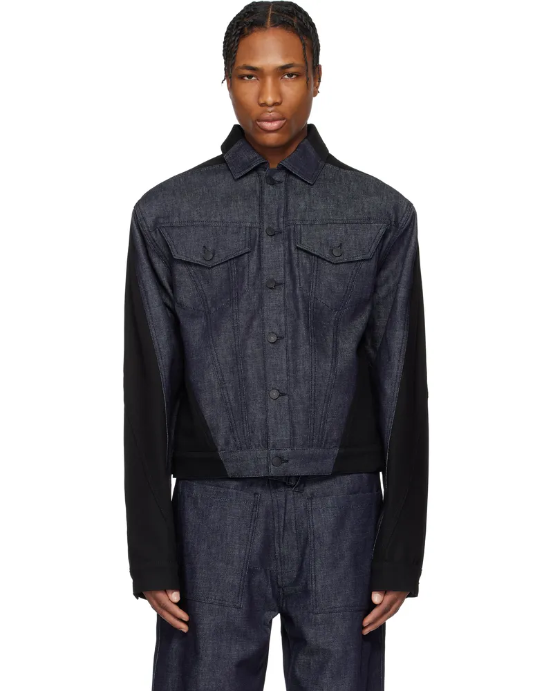 Thierry Mugler Navy & Black Bi-Tone Denim Jacket Rd699