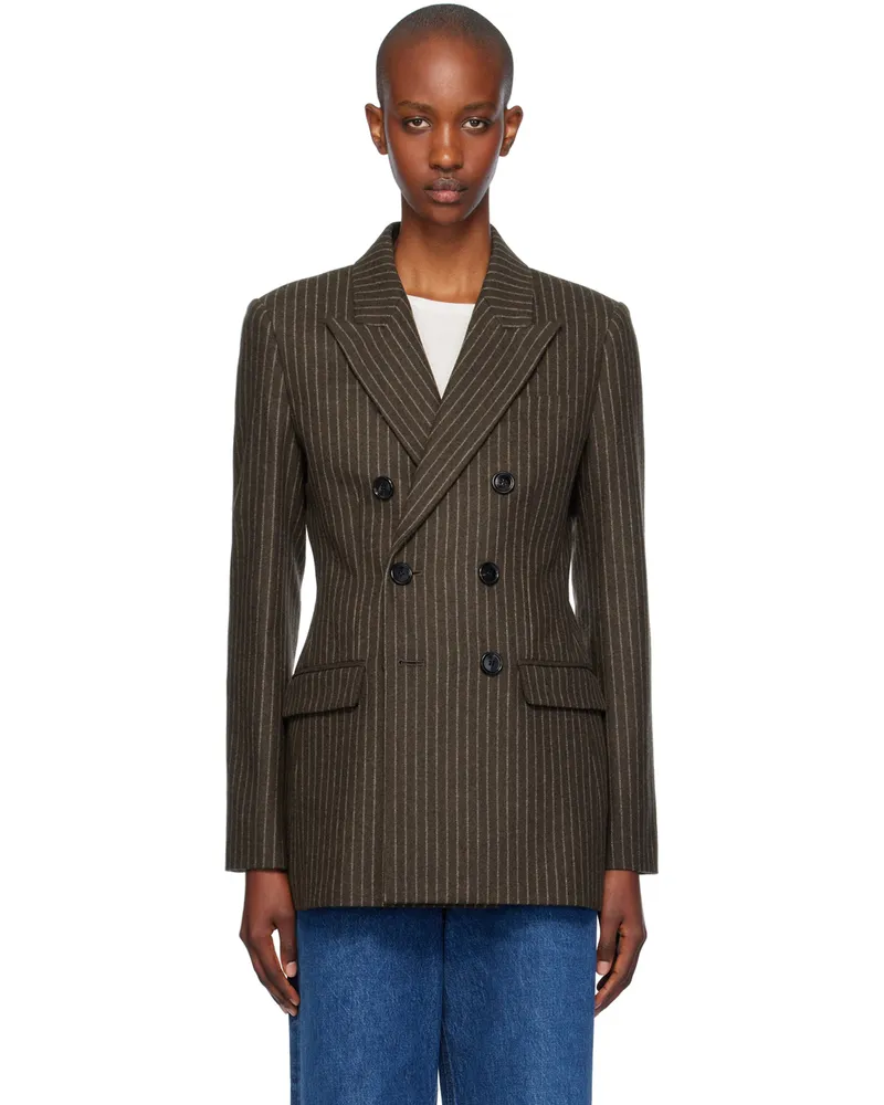 AMI Paris Brown Double-Breasted Blazer Coffee