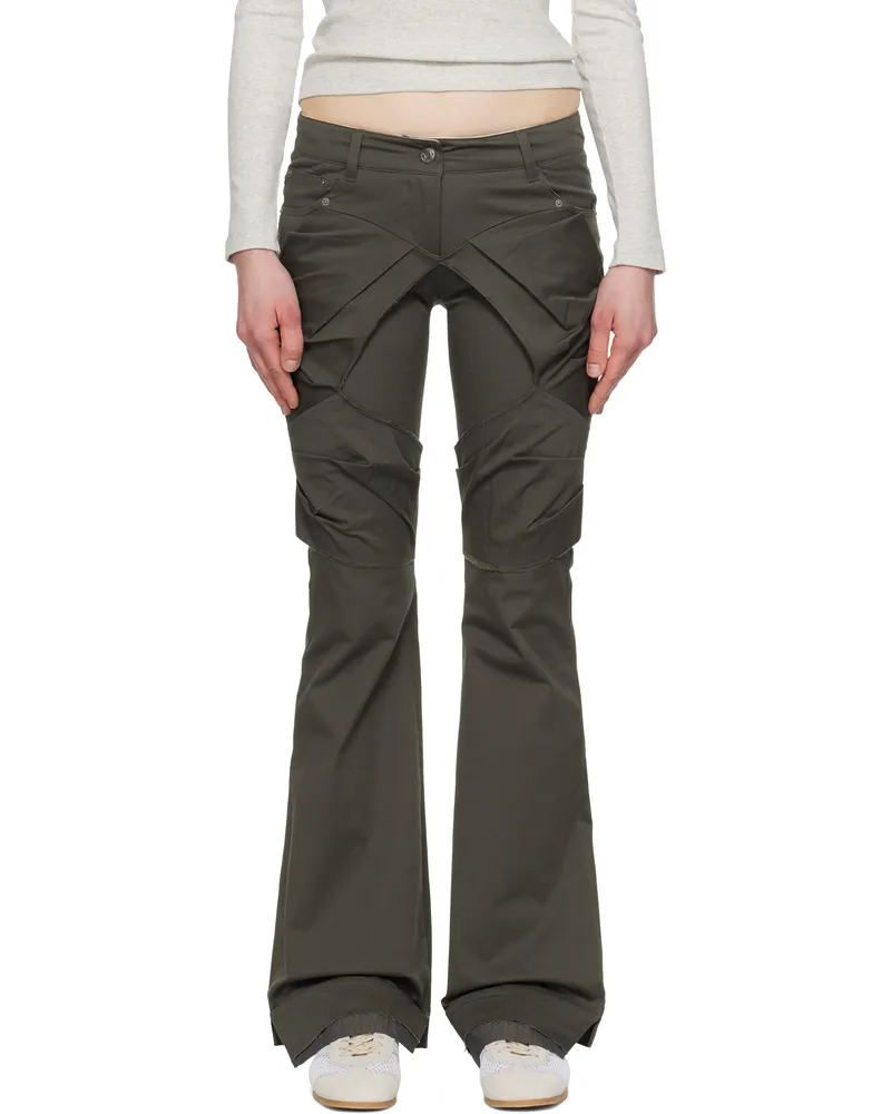 OPEN YY Khaki Gathered Bootcut Trousers Khaki