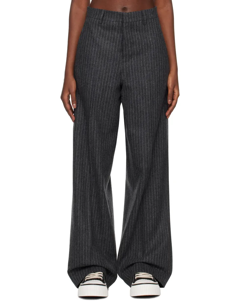 AMI Paris Gray Large Fit Trousers Dark
