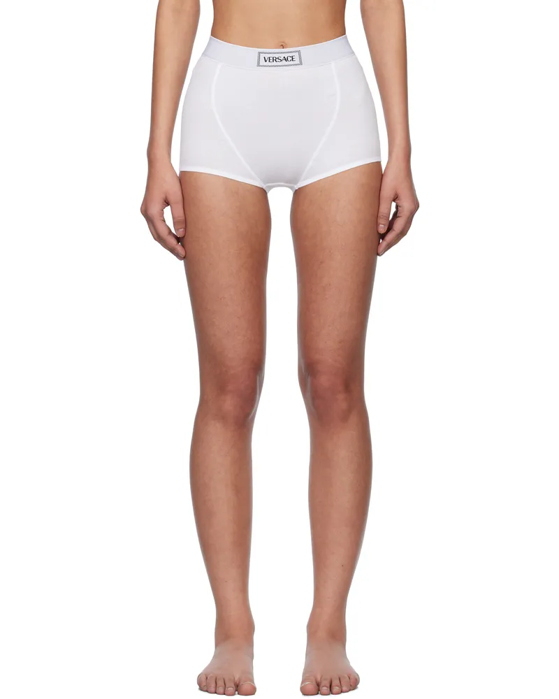 Versace White 90s Vintage Logo Ribbed Boy Shorts 1w010-white