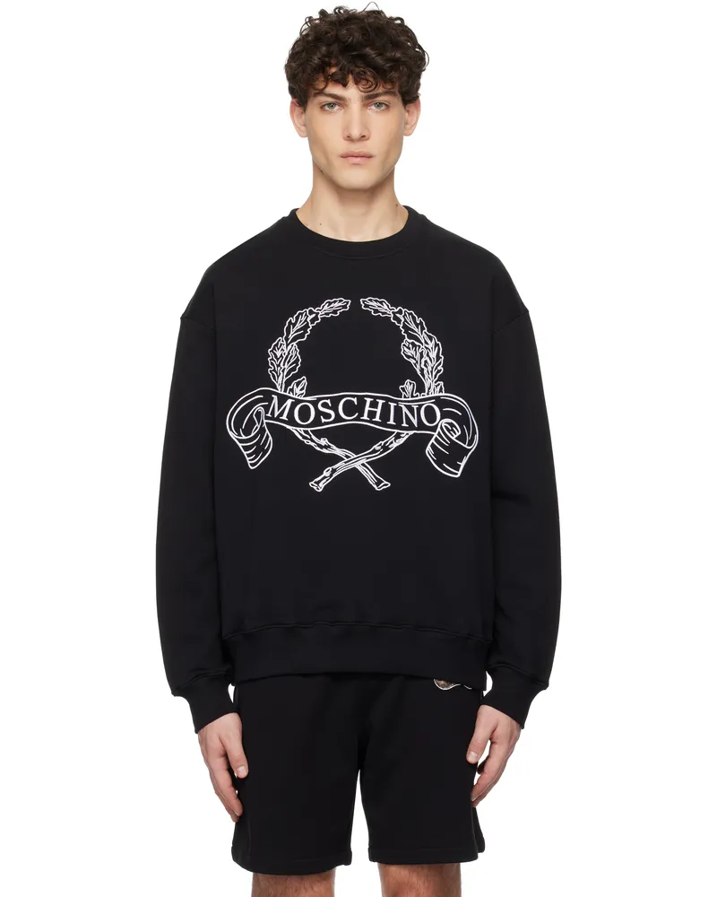 Moschino Black Laurel Crown Logo Sweatshirt Multi