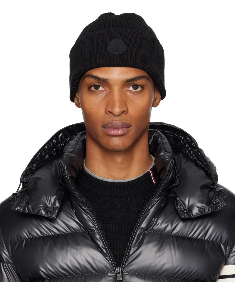 Moncler Black Logo Cotton Beanie 999