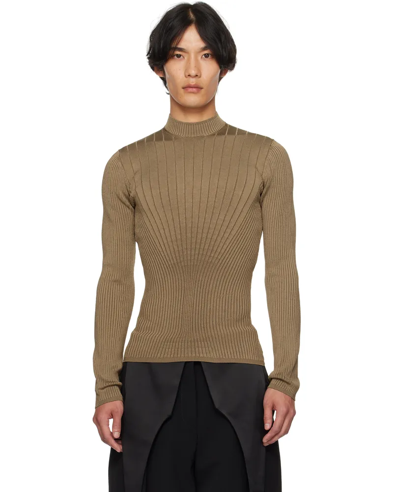 Thierry Mugler Khaki Sculpting Knit Sweater Dark
