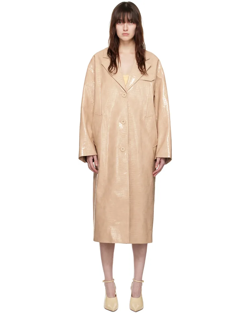 STAND Beige Haylo Faux-Leather Coat Cream