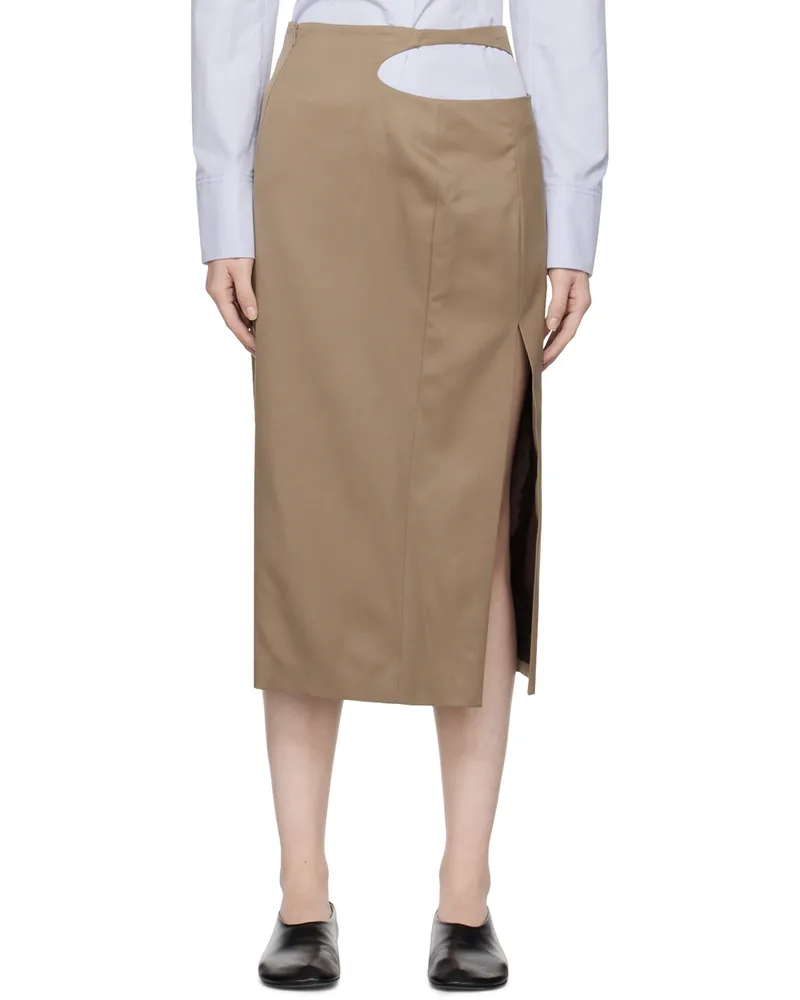 LOW CLASSIC Beige Curve Hole Midi Skirt Be