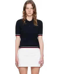 SPORTY & RICH Navy Embroidered Serif Logo Polo Navy