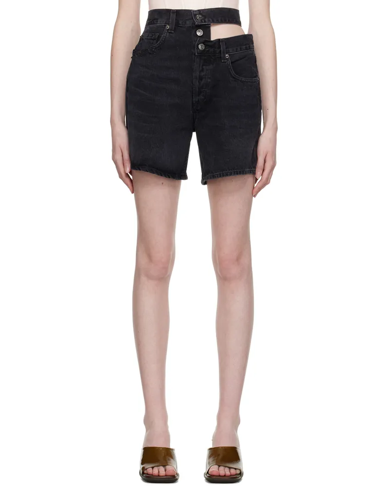 AGOLDE Black Broken Waistband Denim Shorts Course