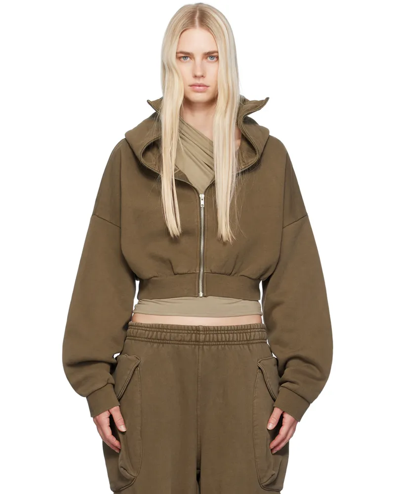 Entire Studios Brown Cropped Full Zip Hoodie Brunette