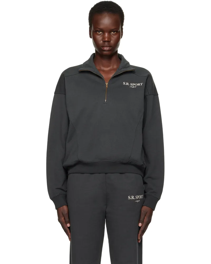 SPORTY & RICH Black 'S.R. Sport' Quarter Zip Sweatshirt 111