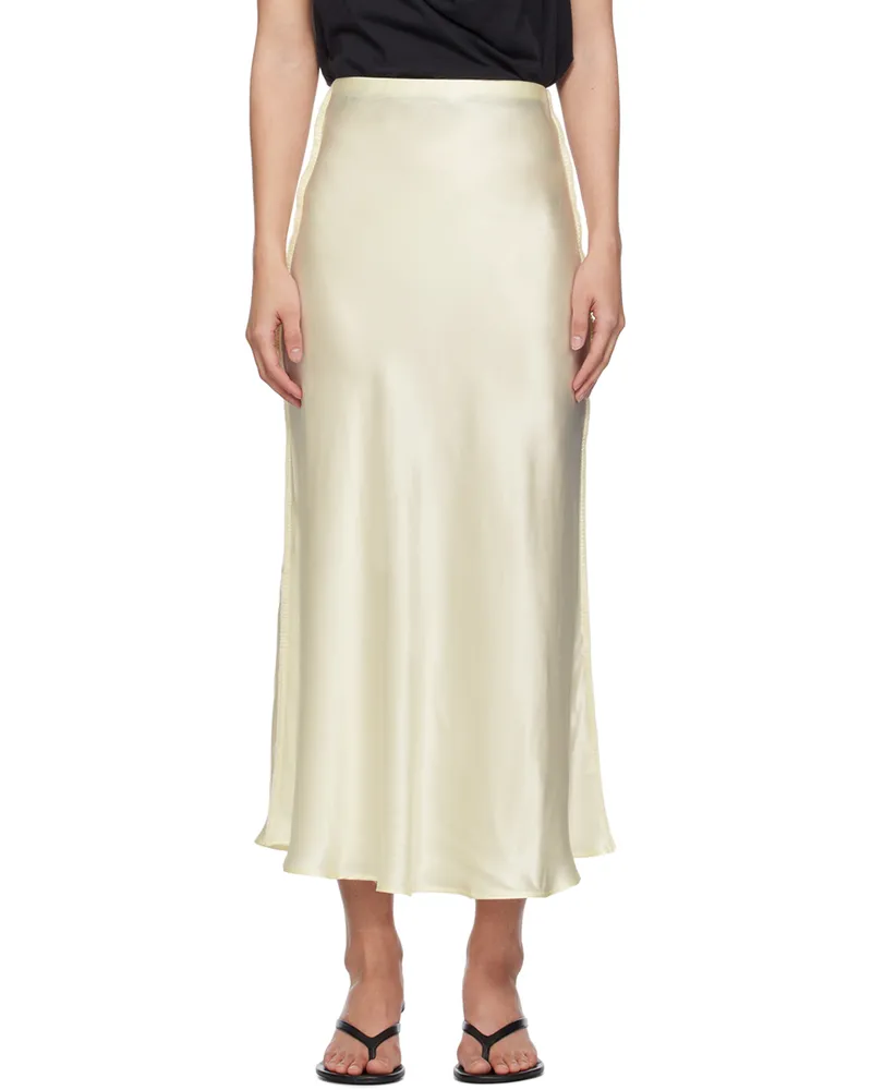 Silk Laundry Beige Bias-Cut Midi Skirt Ecru