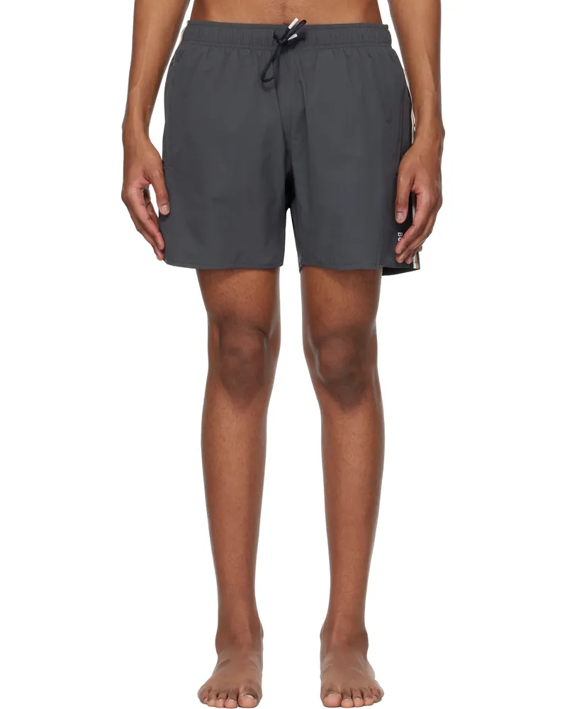 HUGO BOSS Gray Signature Stripe Swim Shorts 011-charcoal