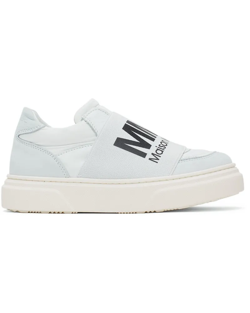 Maison Margiela Kids White & Grey Elastic Logo Sneakers 3