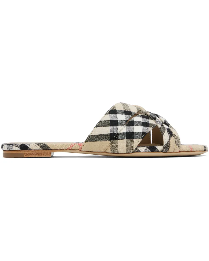 Burberry Beige Check Cabana Slides Sand