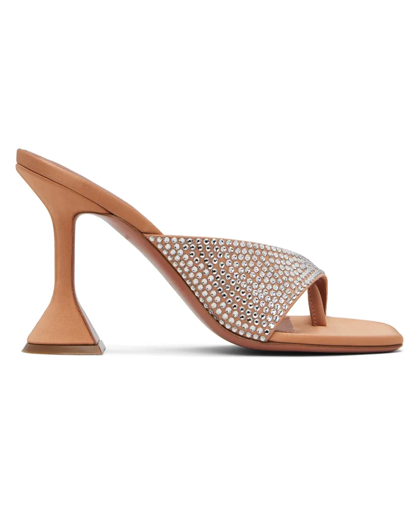 Amina Muaddi Tan Shiona Slipper 95 Heeled Sandals Satin